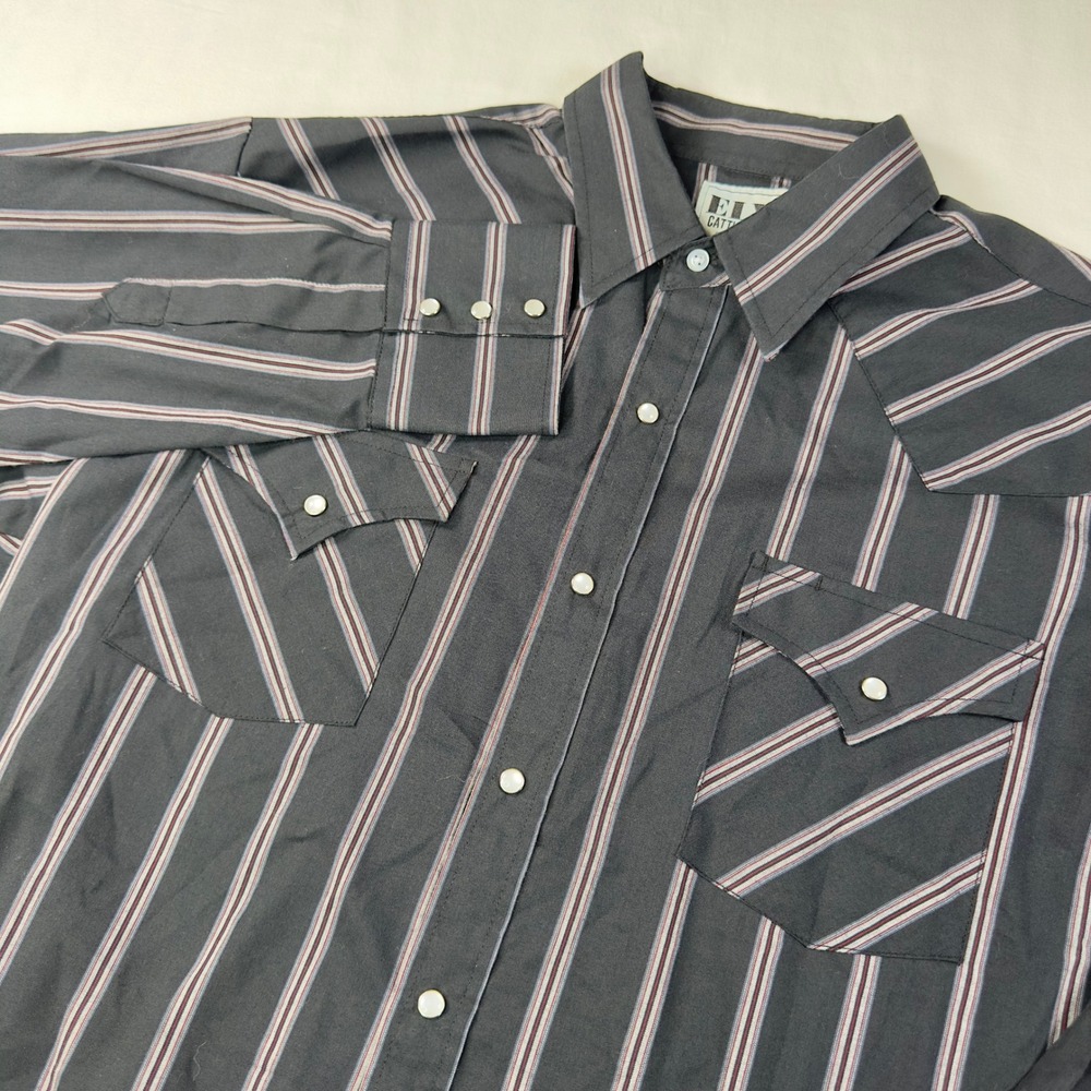 Vintage Ely Cattleman Pearl Snap Button‎ Shirt Mens Large Striped Western Cowboy